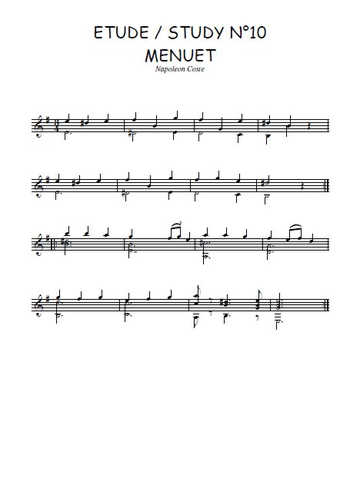 Etude N°10 Menuet Partitions gratuites